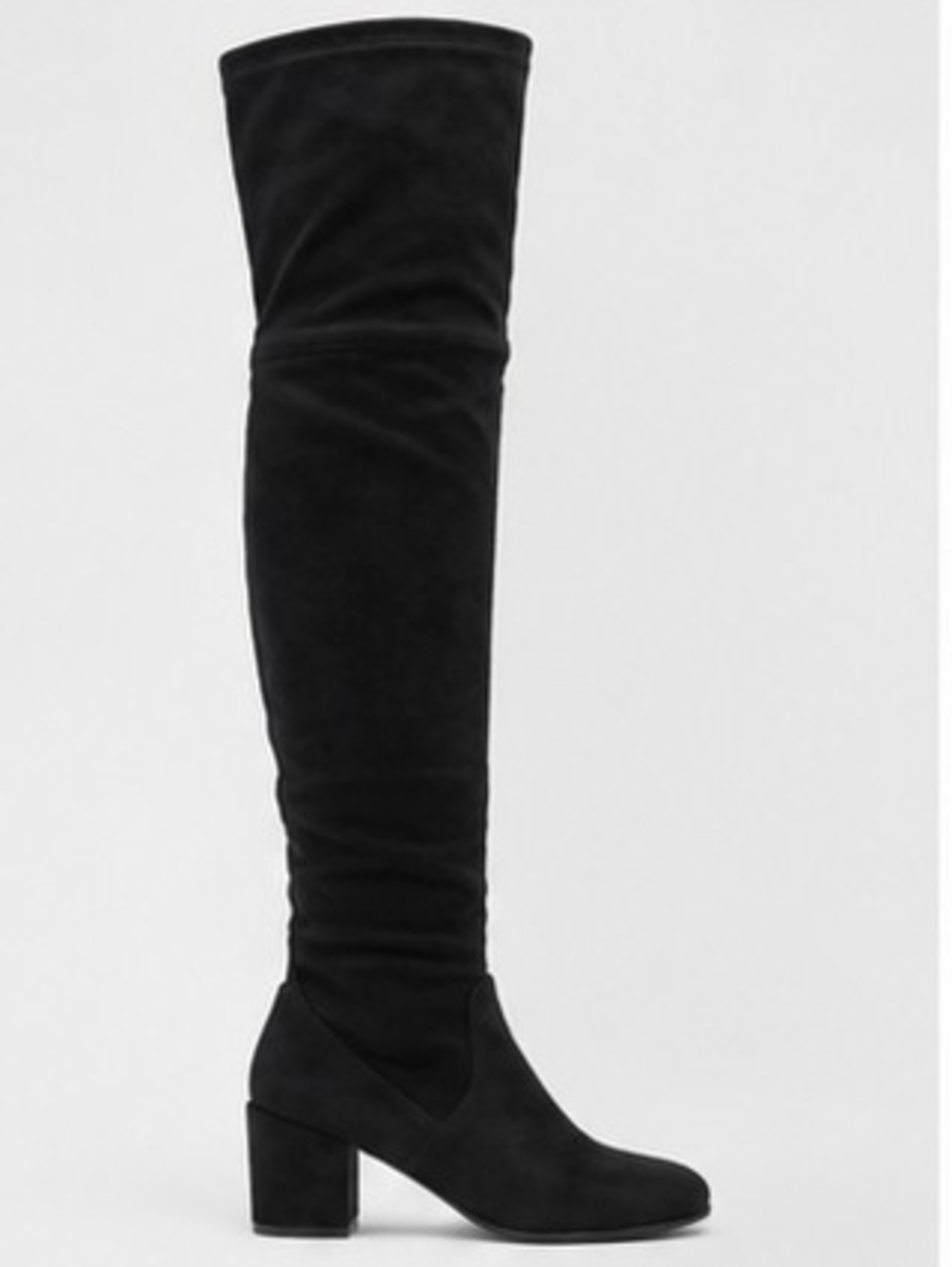 Over-the-Knee Black Suede Block Heel Boots - Picture 4 of 8